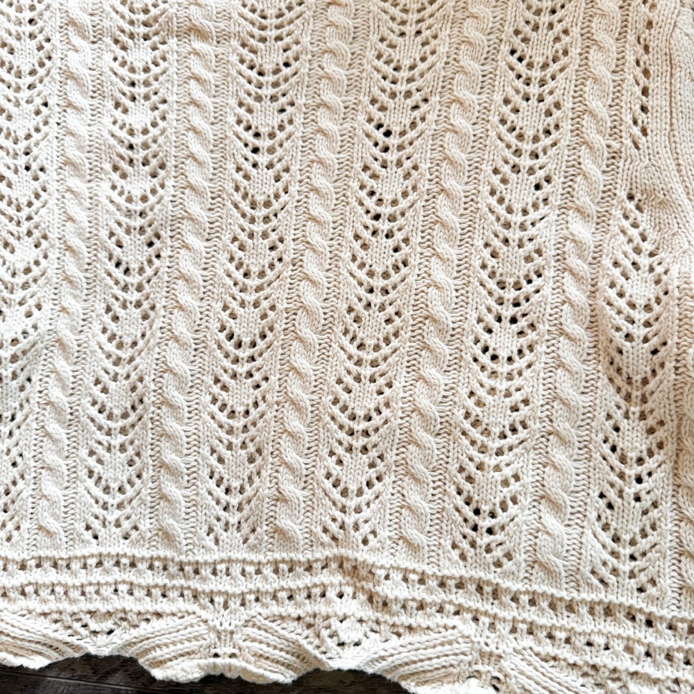 Sincerely Jules Cream Bell Sleeve Crochet Knit Crop Top Boho Scalloped Hem - Picture 3 of 7